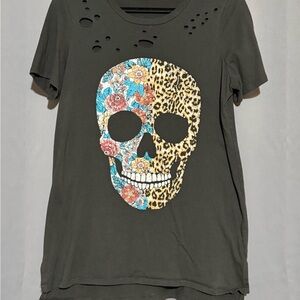 Floral Skull Graphic Tee - Black
